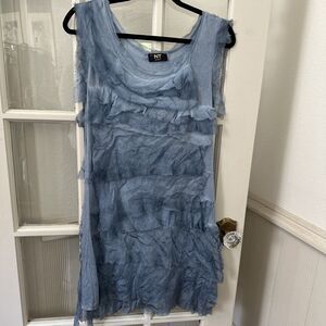 Italian Silk Dress Womens Medium Blue Tiered